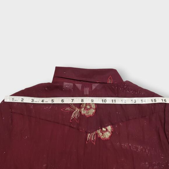 Roper Womens Purple Floral Embroidered Metallic Sheer Pearl Snap Button Shirt Lg - Picture 14 of 15